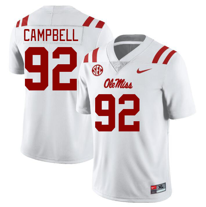 Men #92 Chamberlain Campbell Ole Miss Rebels College Football Jerseyes Stitched Sale-White - Click Image to Close